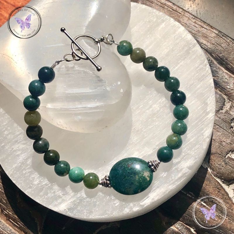 Moss Agate Bead Bracelet